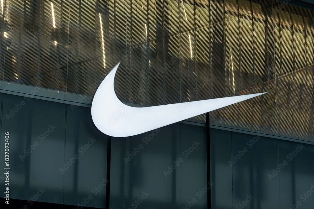 Fototapeta premium Nike swoosh store front sign inside the Eaton Center, 220 Yonge St, Toronto