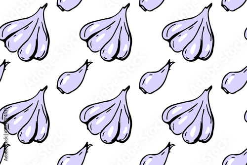 Seamless pattern with garlic. Repeated background for wallpaper, wrapping, packing, textile. Garlic pattern. Whole garlic clove and cloves. Farm products. Healthy vegetable background. Repeated print.