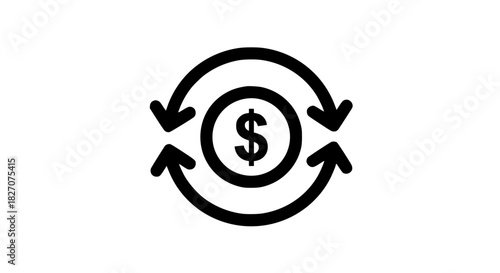 Dollar in rotation black white icon 