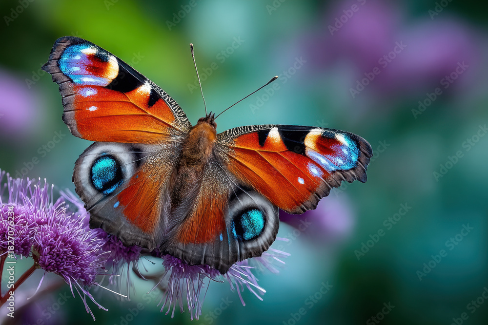 Obraz premium Colorful Butterfly Wings on Purple Flower