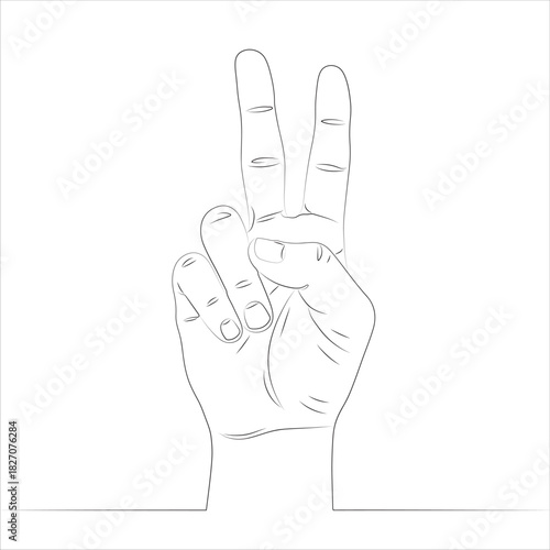 Hand vector continuous one line drawing of people hand counting or showing number two