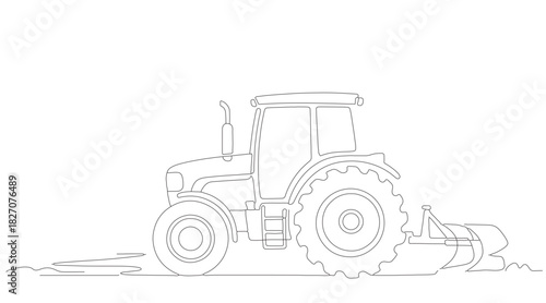 tractor agriculture soil land business industry one line art design vector
