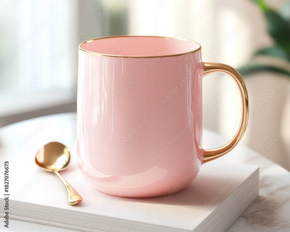 Obraz premium Pink coffee mug with golden handle