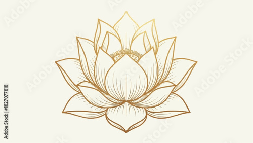 Golden lotus flower illustration with detailed petals and stamen on a light background design element