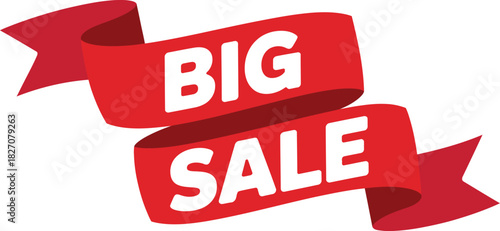 Big sale banner red ribbon design element promotional vector graphic for marketing campaigns