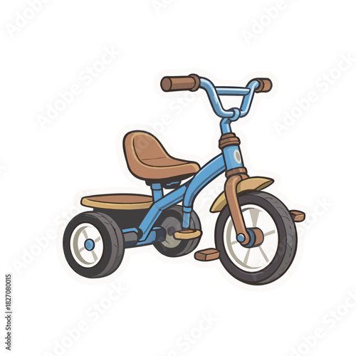 Blue and brown children's tricycle with three wheels and a vintage design ideal for outdoor play and childhood fun