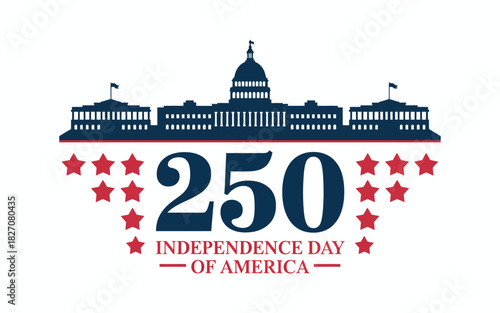 250th independence day of america with capitol building icon