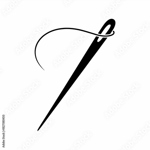 Single sewing needle with thread in eye, isolated tailoring icon