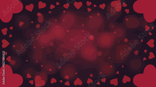 Romantic hearts frame on blurred red bokeh background for love
