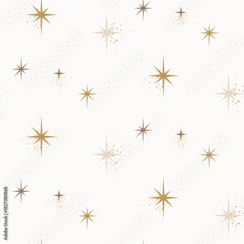Little stars festive seamless pattern. Neutral gold beige colors thin stardust shapes wallpaper, gift wrap texture