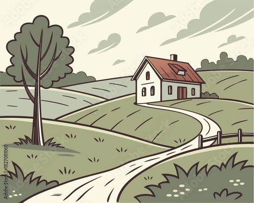 Countryside Farmhouse | Rustic Countryside Farmhouse Scene