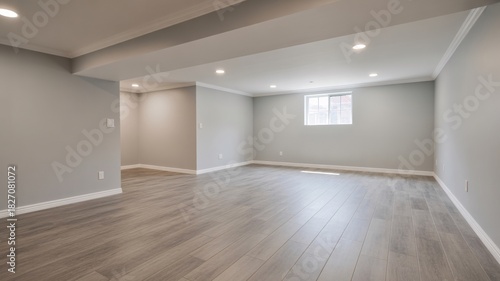 Spacious unfinished basement with modern flooring and neutral paint ready for renovation projects