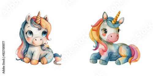 cute unicorn watercolor vector illustration