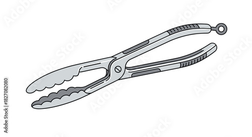 A simple cartoon illustration of a pair of silver kitchen tongs with serrated edges.