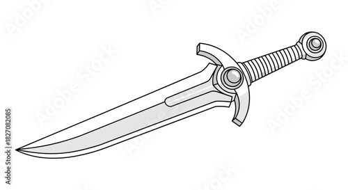 Stylized illustration of a fantasy dagger with a silver blade and ornate hilt.