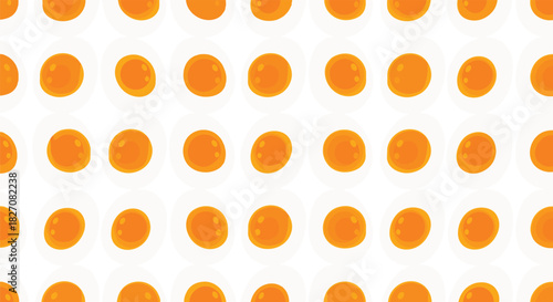 Seamless pattern of cartoon-style sunny-side-up eggs with bright orange yolks and white whites.