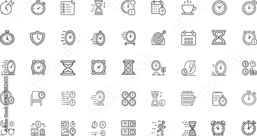 Modern Thin Line Time Icon Set — Clocks, Timers, Deadlines, Speed & Time Management Vector Collection