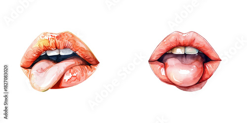 lip licking watercolor vector illustration