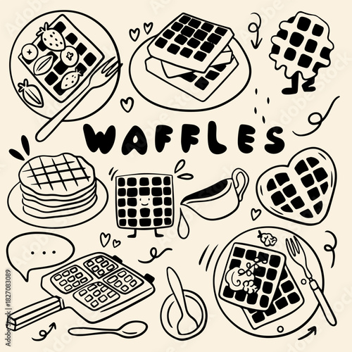 Belgian Waffles Doodle Set – Cute Hand-Drawn Breakfast Illustrations