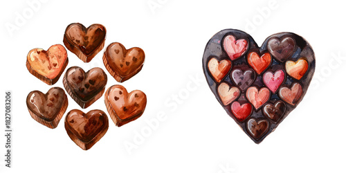 love shaped chocolate watercolor vector illustration
