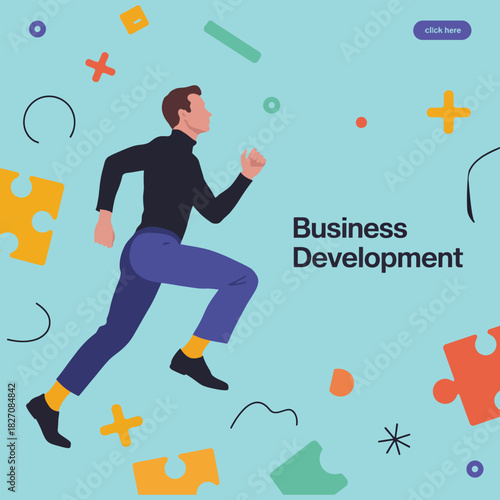 Silhouette of successful businessman and woman running for money, vector illustration