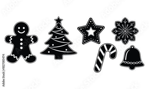 Christmas holiday gingerbread cookies black and white vector illustration design for winter season