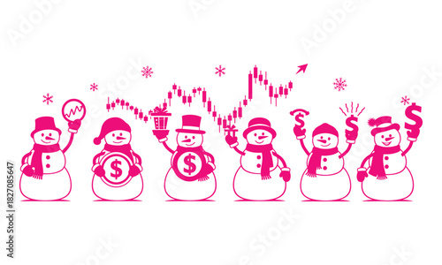 Festive snowmen with holiday cheer and financial market growth celebrating a prosperous new year