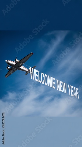Airplane with banner and writing the phrase 