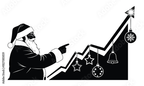 Santa Claus Points to a Rising Graph Showing Festive Season Sales Increase Anticipation