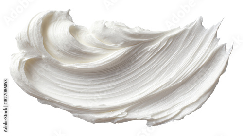 White cream, lotion, or frosting smear forming a swirling texture against a transparent background, conveying concepts of beauty, skincare, food, and hygiene, png