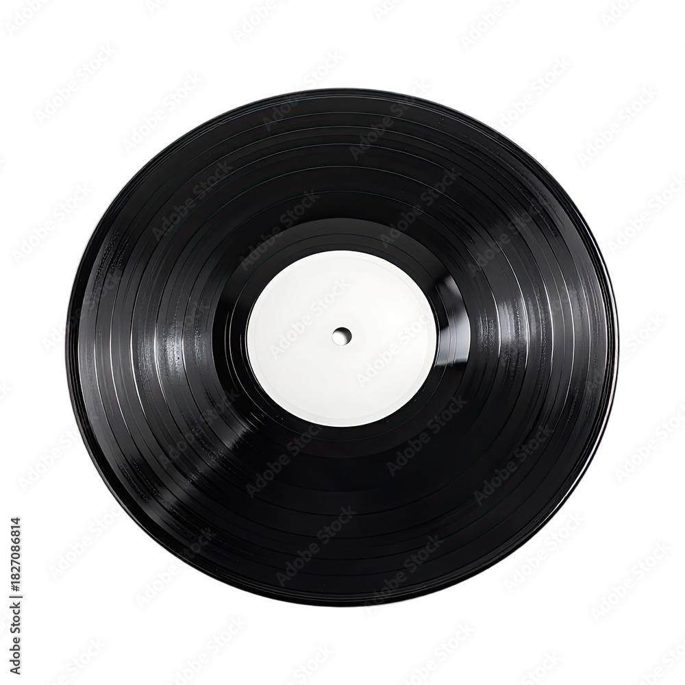 Obraz premium A close-up, top-down view of a blank black vinyl record against a stark black background.