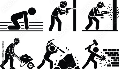 Worker icons: construction, building, demolition, and labor tasks