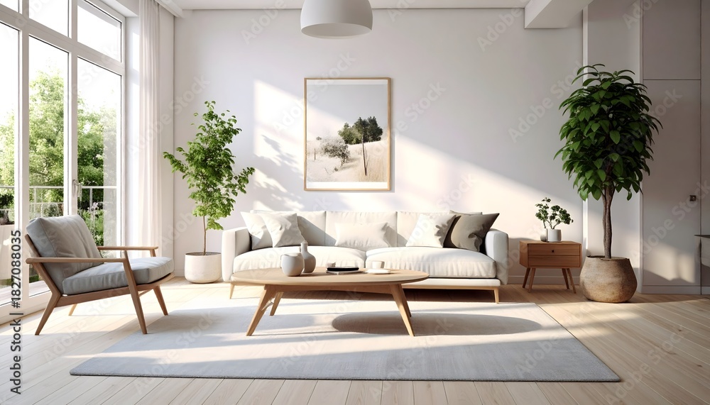 Fototapeta premium Title: Serene Scandi: Realistic Depictions of Beautiful, Cool, and Super Modern Scandinavian Home Decor