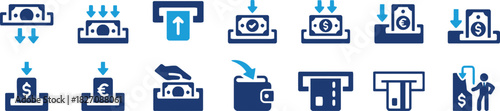 money, finance, transaction, payment, cash, currency, banking, icon, set, collection, deposit, withdrawal, credit card, atm, euro, dollar, wallet, hand, person, business, exchange, transfer, electroni