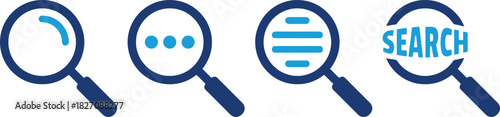 magnifying glass, search, find, explore, discover, investigate, analyze, research, icon, set, symbol, graphic, design, illustration, blue, white, dots, lines, text, word, concept, information, data, q