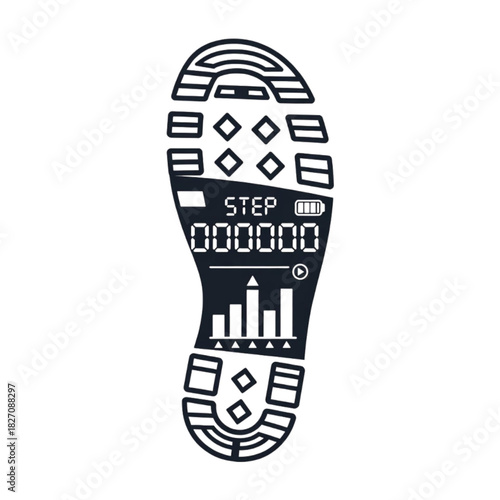 Smart shoe sole with digital display tracking steps and activity data.