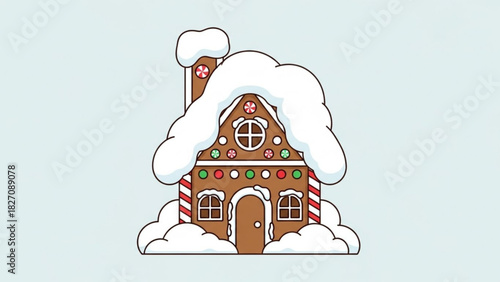 Festive gingerbread house covered in snow, adding sweet charm to your holiday designs and bringing back joyful childhood memories this Christmas season