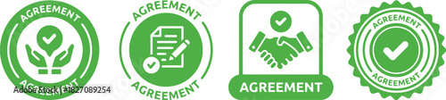 agreement, contract, deal, handshake, document, paper, pencil, checkmark, tick, approved, accepted, consent, partnership, cooperation, seal, stamp, badge, circle, green, white, icon, symbol, graphic, 