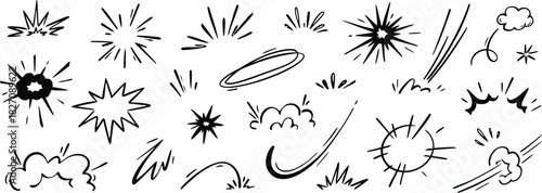 graphic, ink, abstract, explosion, element, burst, energy, motion, collection, simple, [converted], speed, blast, black, with, book, comic, boom, lines, bomb, action, include, hand, cloud