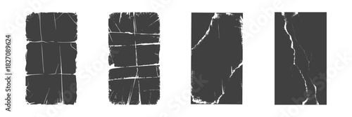 Set of Old Black Empty Aged Vintage Retro Damaged Paper Cardboard Photo Card. Blank Frame. Torn and crumpled pattern for poster. can be used to replicate the aged and worn look for creative design. 