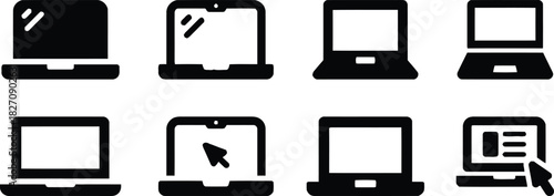 laptop, computer, technology, device, screen, display, digital, portable, notebook, workstation, electronic, icon, symbol, graphic, illustration, vector, black, white