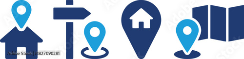 location, navigation, map, pin, marker, house, home, signpost, direction, pointer, address, place, destination, travel, journey, route, search, find, discovery, graphic, design, vector, icon, set, col