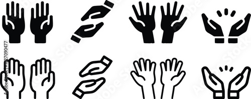 hands, open, cupped, palms, gesture, symbol, icon, graphic, illustration, black, white background, help, support, offering, receiving, prayer, care, protection, generosity, giving, human, body part, c