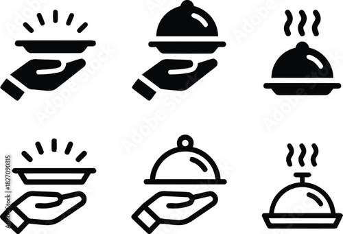 food, serving, cloche, dish, plate, hand, service, restaurant, catering, meal, presentation, covered dish, hot food, steam, icon, set, hospitality, dining, gourmet, waiter, chef, culinary, elegant, pr