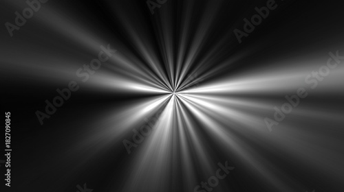 Black and white abstract image featuring converging light rays, creating a dramatic and dynamic visual effect.
