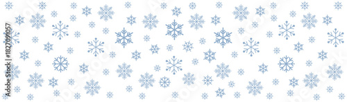Seamless winter pattern with scattered blue snowflakes on white background, perfect for Christmas wrapping paper, textiles, web backgrounds, greeting cards, holiday decor and seasonal graphic design p