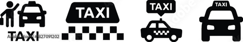 taxi, icon, car, transport, vehicle, service, silhouette, sign, symbol, travel, transportation, city, urban, graphic, design, illustration, black and white, simple, modern, flat, collection, set, pass