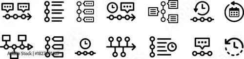 timeline, workflow, icon, process, steps, sequence, progress, development, strategy, planning, communication, chat, message, document, list, checklist, time, clock, calendar, cycle, arrow, connection,