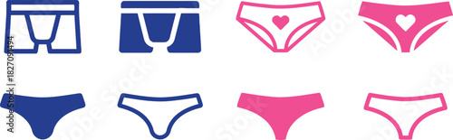 underwear, briefs, boxers, panties, lingerie, mens underwear, womens underwear, fashion, clothing, apparel, icon, symbol, graphic, design, illustration, vector, blue, pink, heart, comfortable, basic, 