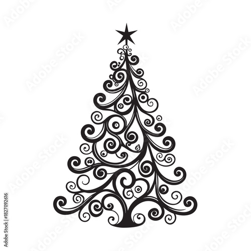 Ornamental Christmas Tree Swirl Decorative Silhouette Art